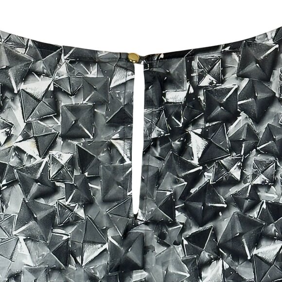 MNG Shift Dress Sz 10 Long Sleeve Geometric Pattern Key Hole Neck Knee Length - Picture 8 of 9